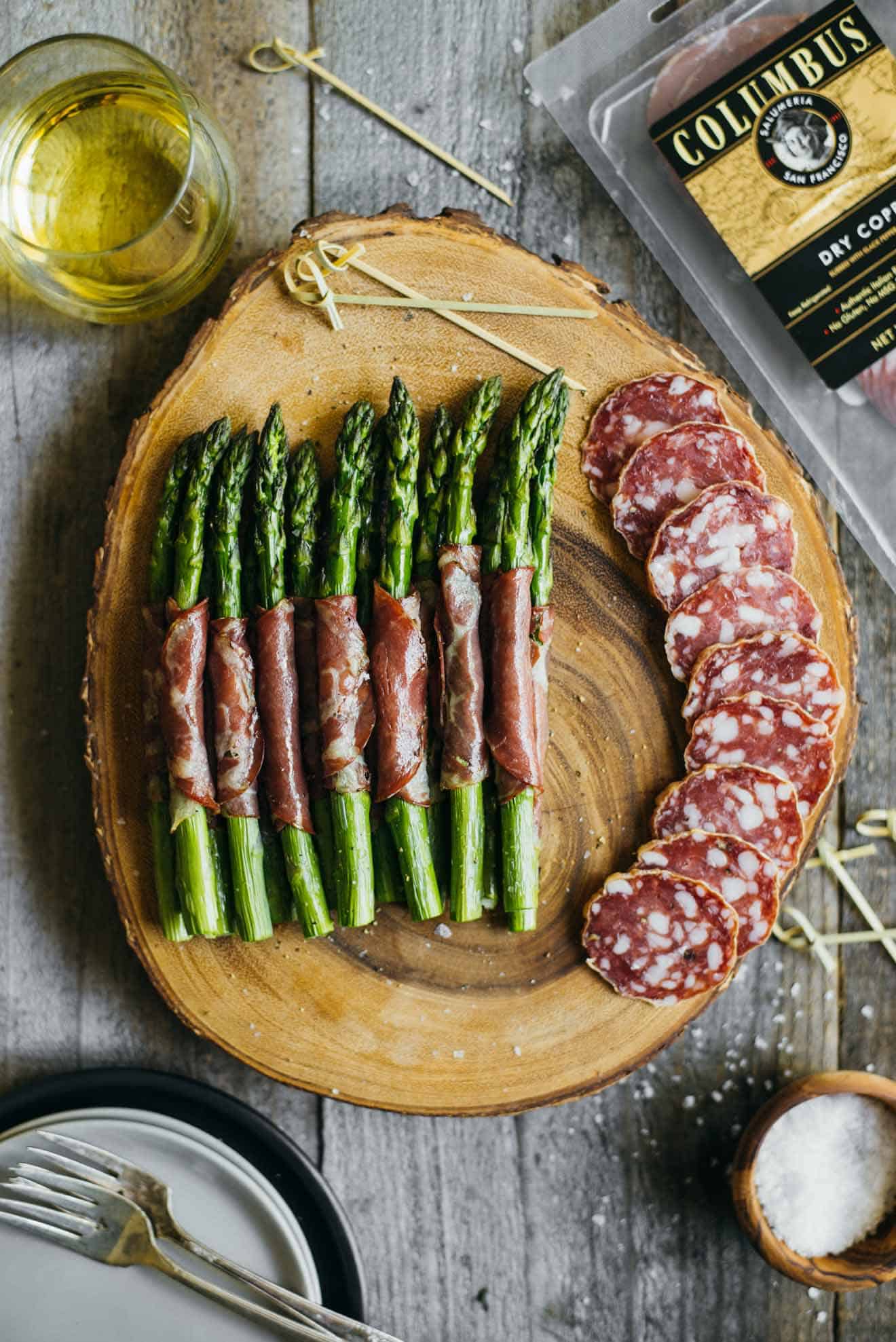 Dry Coppa Wrapped Asparagus - easy appetizer ready in 15 minutes and made with just 5 ingredients!