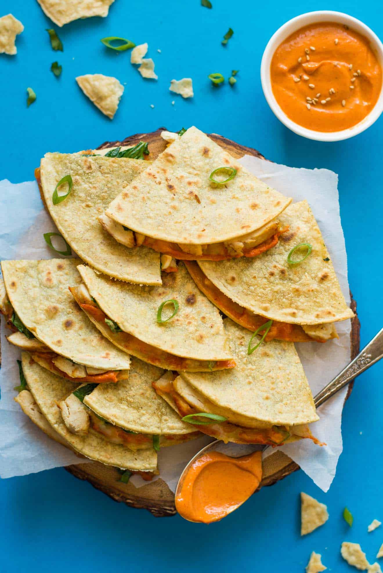 Chicken Quesadillas with Gochujang Sauce