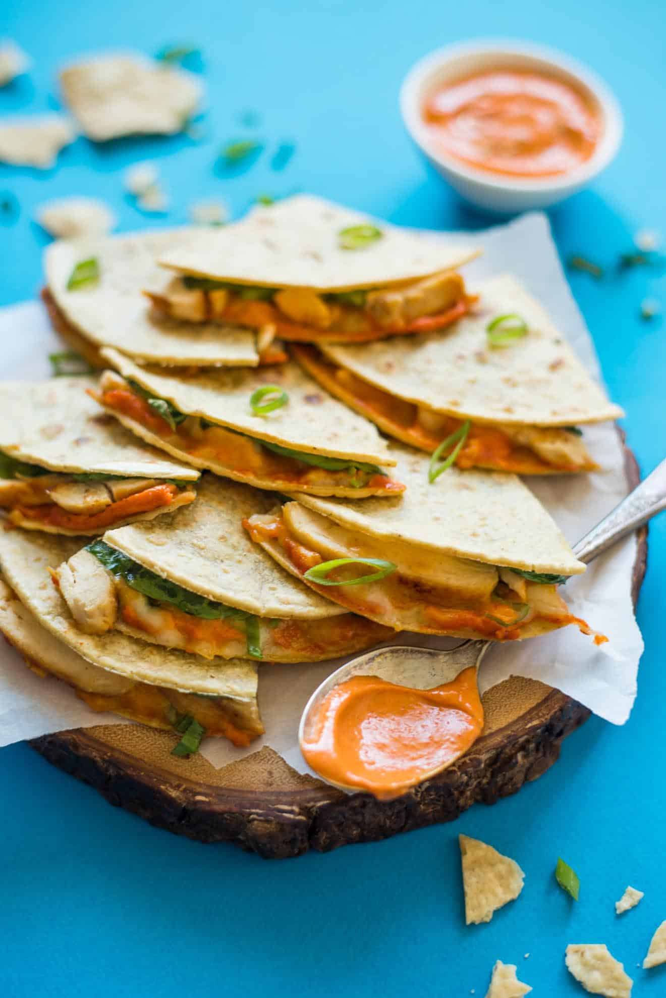 Chicken Quesadillas with Gochujang Sauce - easy gluten free meal in under 30 minutes!