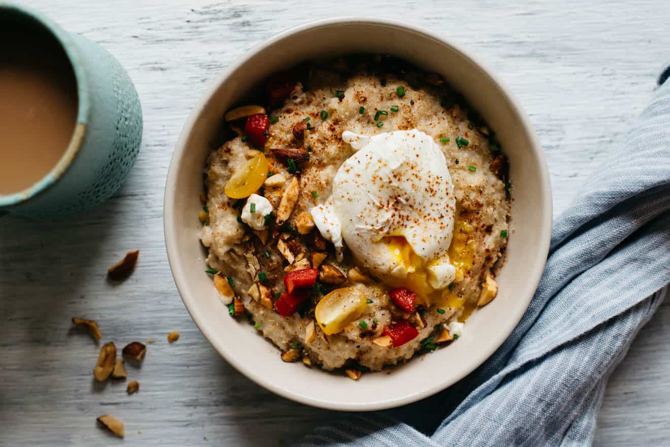 Savory Oatmeal With Poached Egg Roasted Almonds savory-oatmeal-with-poached-egg-roasted-almonds