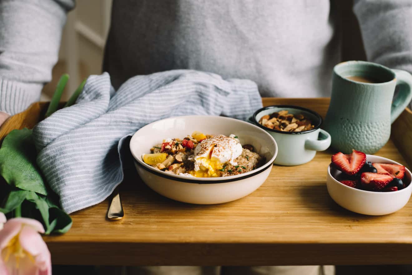 Savory Oatmeal with Poached Egg and Roasted Almonds - easy, filling and healthy breakfast to jump-start your day. 