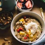 Savory Oatmeal with Poached Egg and Roasted Almonds - easy breakfast by @healthynibs