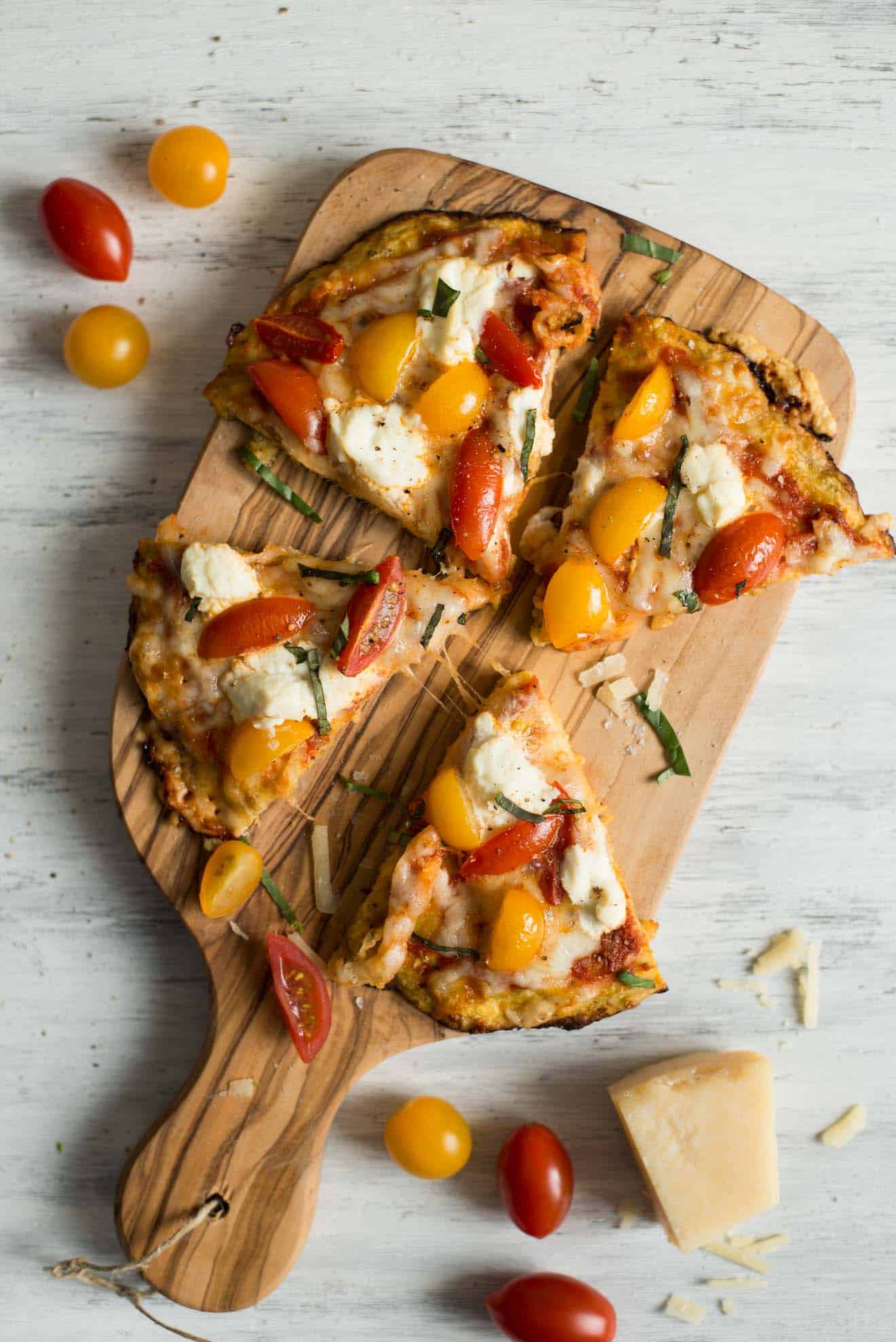 Three Cheese Plantain Crust Pizza - easy, gluten-free pizza ready in 30 minutes! by @healthynibs