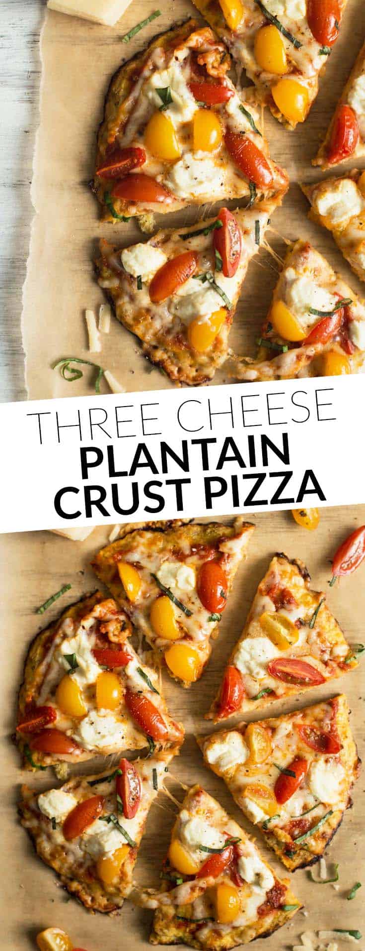 Three Cheese Plantain Crust Pizza - easy, gluten-free pizza ready in 30 minutes! by @healthynibs