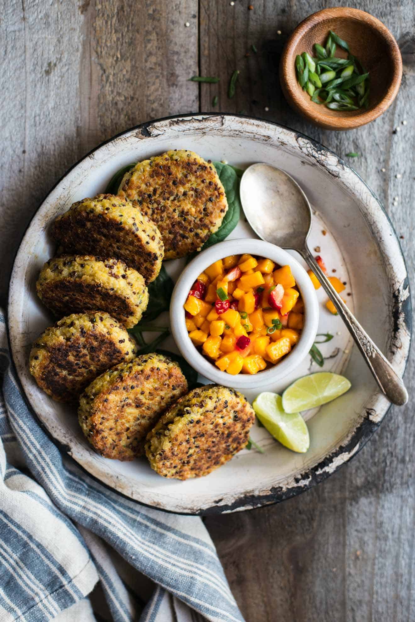 Quinoa Cakes with Chickpeas and Mango Salsa