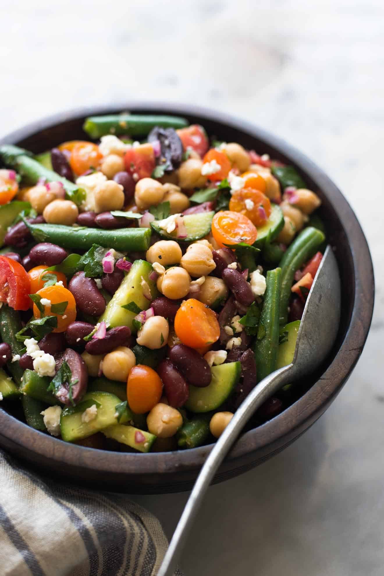 Mediterranean Three Bean Salad Recipe - this delicious, healthy salad is great as a side or a main meal!