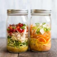 Curried Cup O' Zoodles - Two Ways - these zoodles in a jar are perfect for taking to lunch. Just add boiled water, and you'll have a tasty low-carb noodle soup ready on the go! by @healthynibs