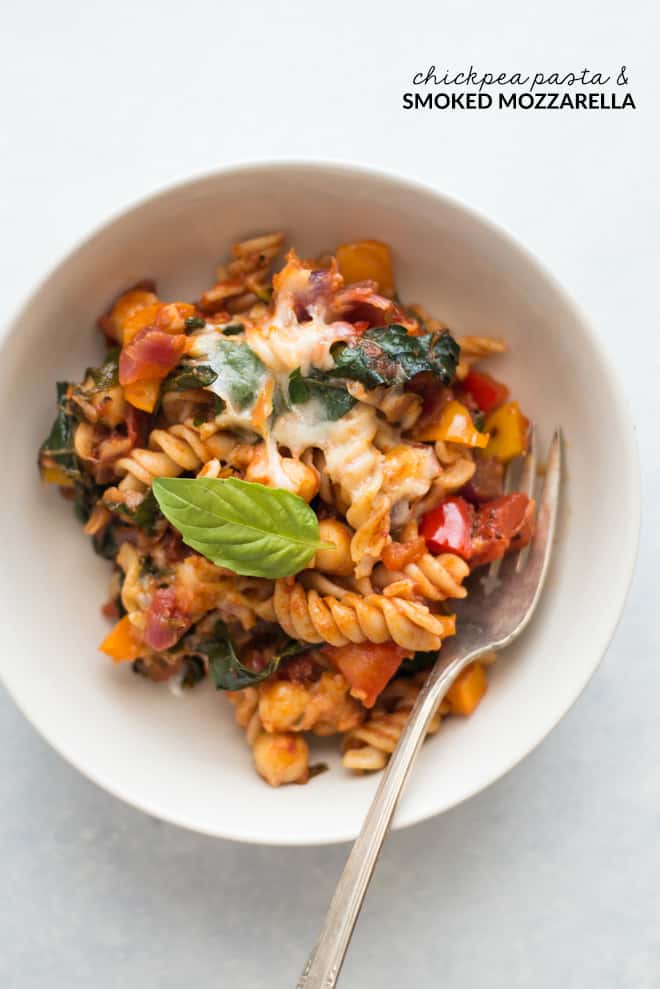 Chickpea Pasta with Smoked Mozzarella - this quick and easy vegetarian meal is perfect for weeknights. It's also gluten free! by @healthynibs