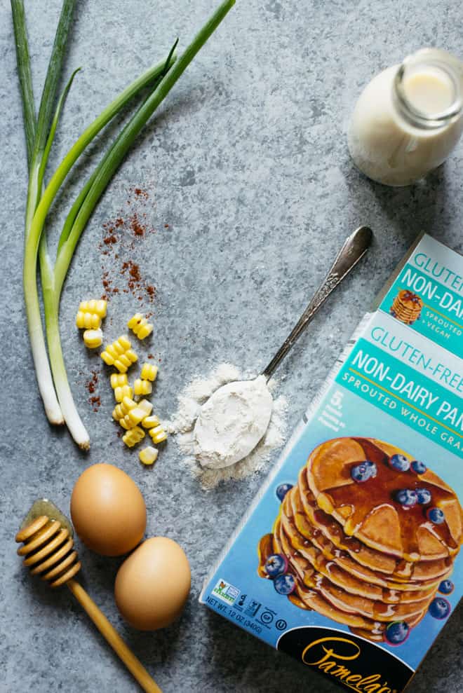 Savory Pancakes with Corn and Scallions (Dairy Free) - These simple, dairy-free pancakes are perfect for a savory breakfast! by @healthynibs