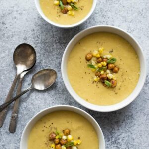 Slow Cooker Corn and Potato Soup with Roasted Chickpeas - a healthy, hearty soup to help you stay warm!