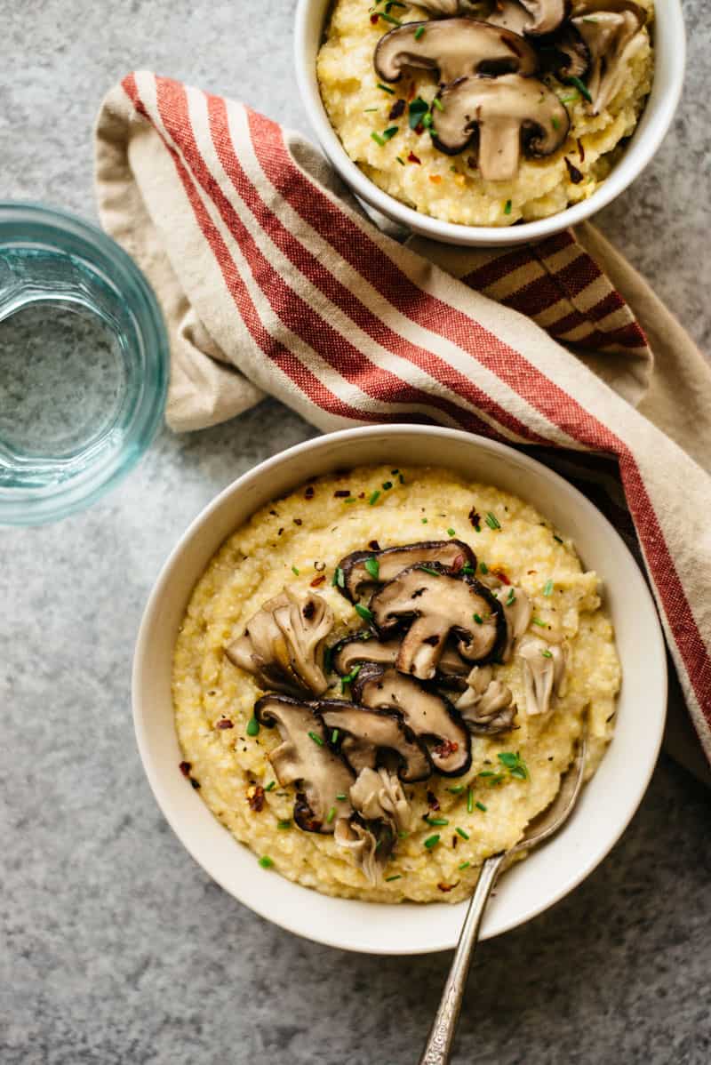 Cauliflower Polenta with Sauteed Mushrooms by @healthynibs