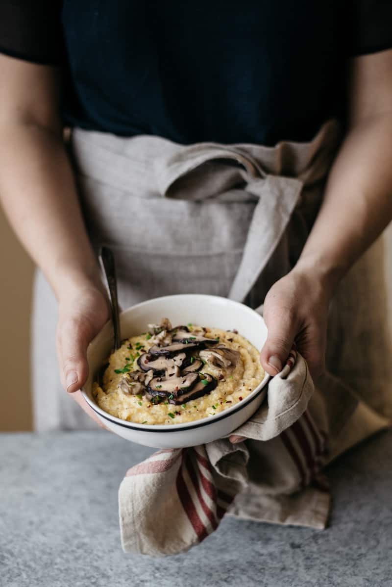 Cauliflower Polenta with Sauteed Mushrooms by @healthynibs