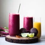 Red Zinger Beet Smoothie - a tasty smoothie made with beets and beet greens! Brighten up your day with this extra shot of energy from vegetables!