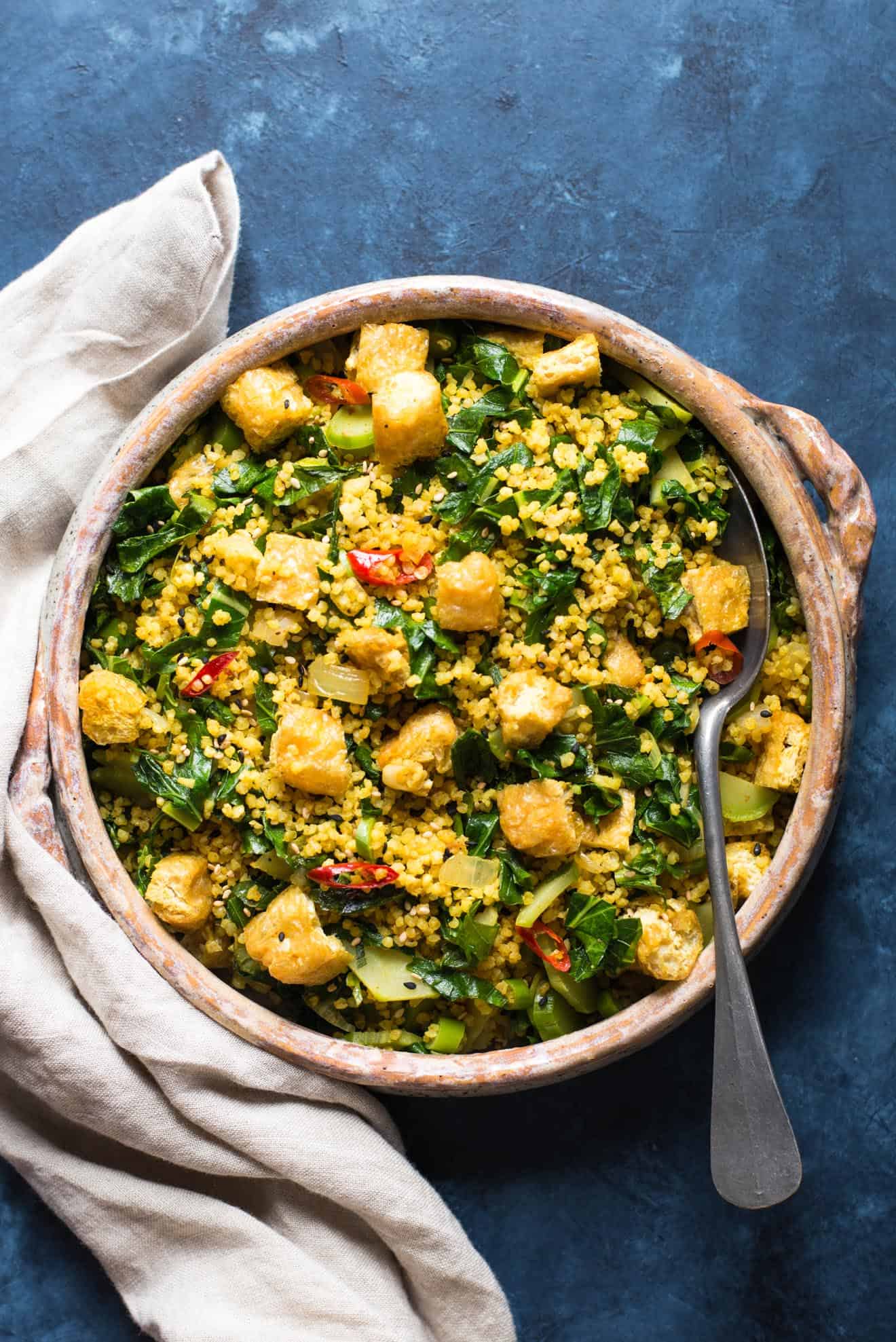 Curried Millet Stir Fry with Kohlrabi - a healthy, gluten-free and vegan dinner ready in under 30 minutes!