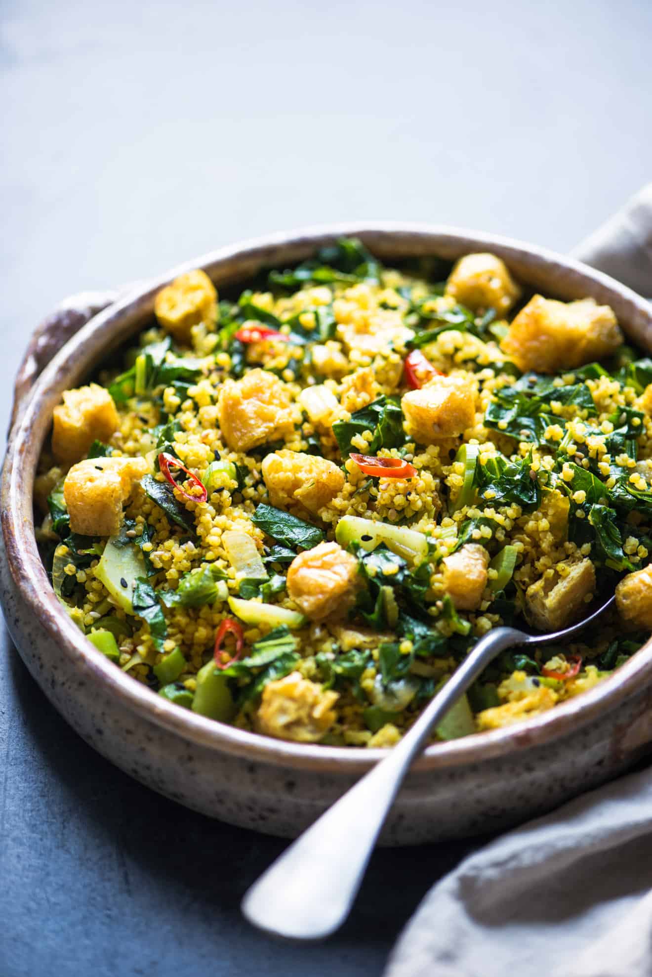 Curried Millet Stir Fry with Kohlrabi - a healthy, gluten-free and vegan dinner ready in under 30 minutes!