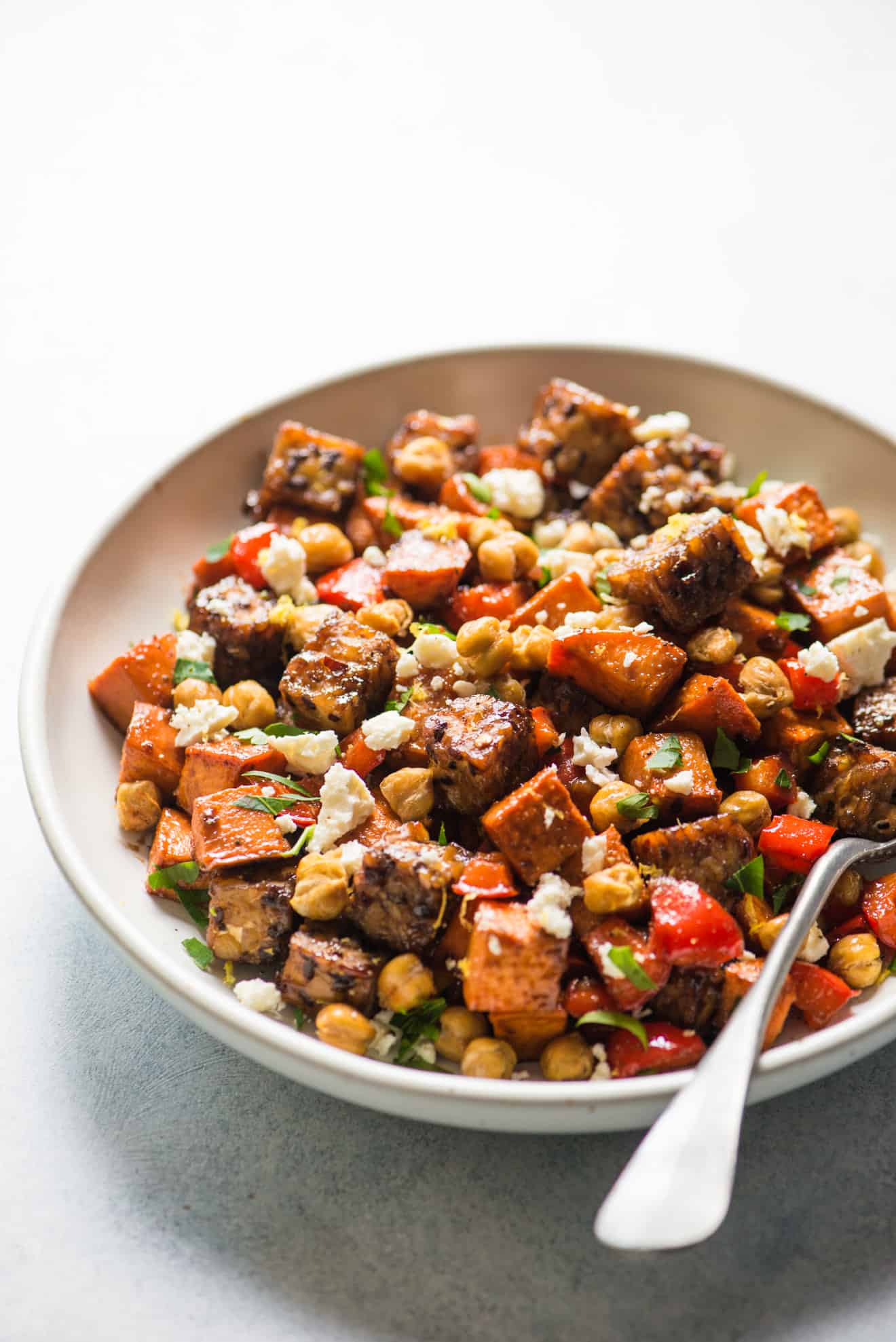 Roasted Tempeh With Tamarind Glaze Sweet Potatoes Roasted Chickpeas Healthy Nibbles