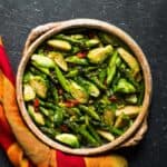 Chili & Garlic Stir Fry Brussels Sprouts with Asparagus - a quick and easy side dish that's ready in 20 minutes!