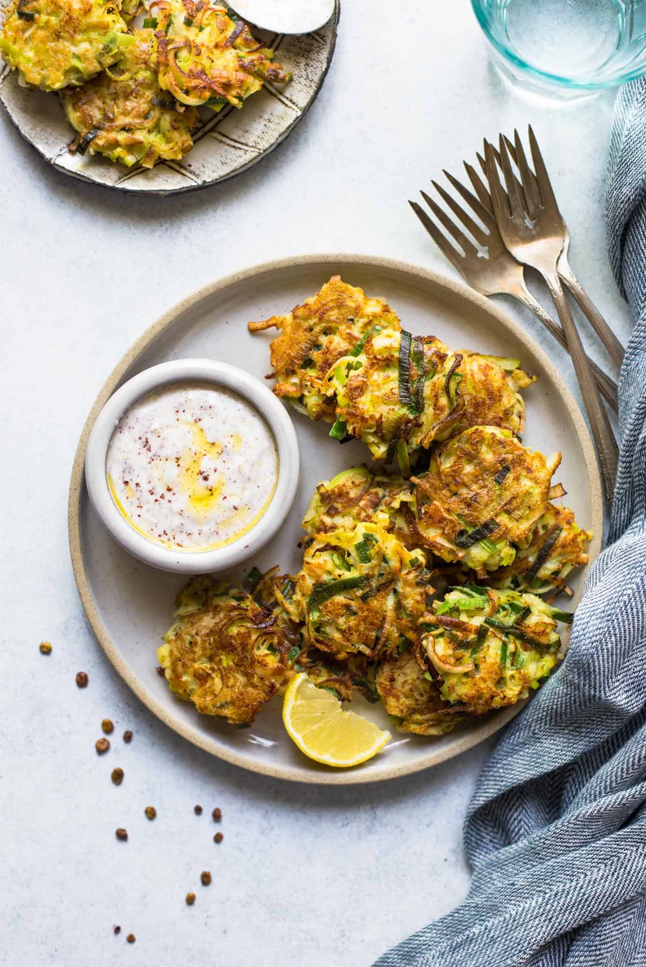 Leek and Kohlrabi Fritters with Sumac Yogurt - simple fritters that are great for an appetizer!