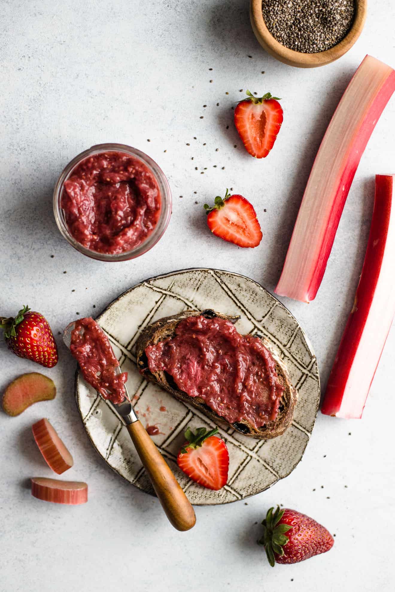 Strawberry Rhubarb Chia Seed Jam - an easy, paleo-friendly jam! 