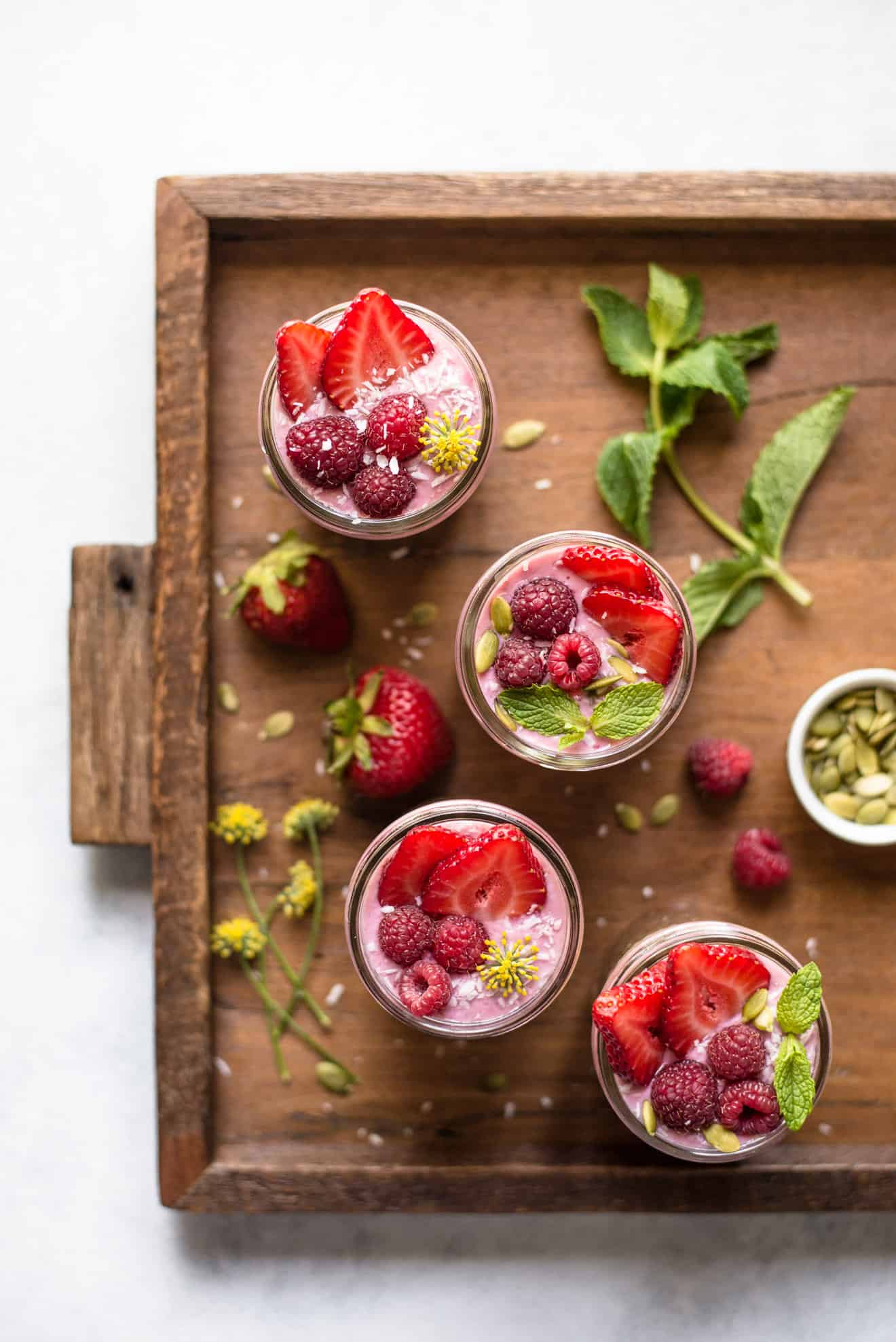 VEGAN Chocolate Chia Pudding Parfaits with Mango & Mixed Berry Mousse - a simple, healthy dessert that is great for summer!