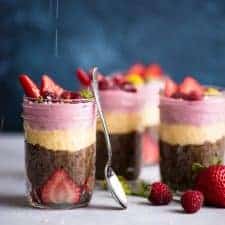 VEGAN Chocolate Chia Pudding Parfaits with Mango & Mixed Berry Mousse - a simple, healthy dessert that is great for summer!