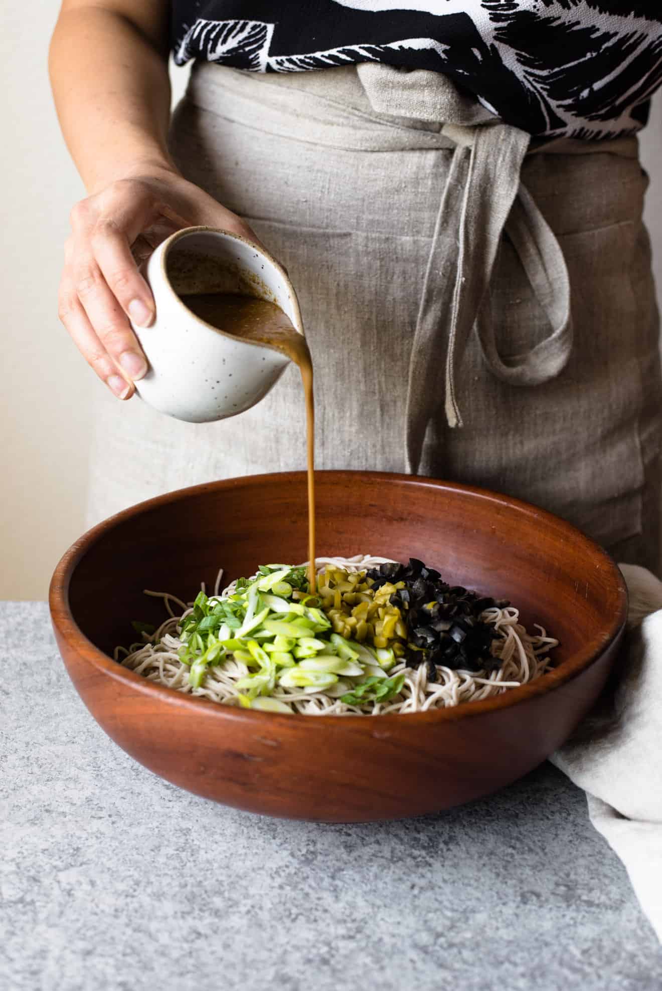 30-MINUTE Sesame and Olive Soba Noodles - Soba noodles are tossed with a sesame and olive sauce - easy, healthy vegan meal!