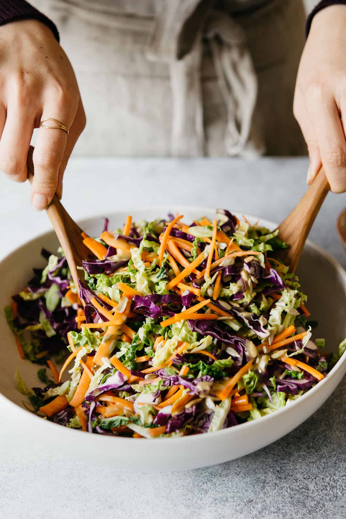 Cabbage and Carrot Slaw with Almond Butter Vinaigrette #vegan #glutenfree #healthy