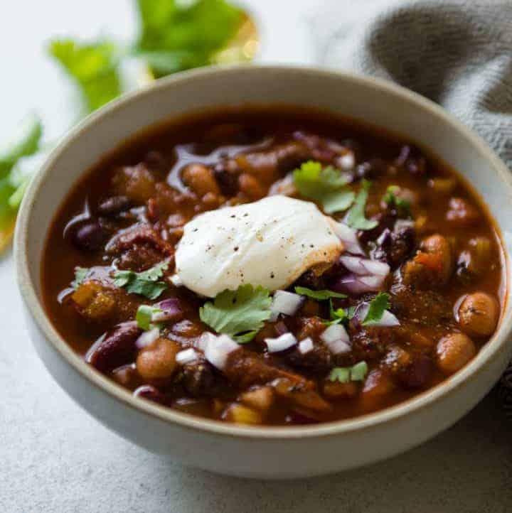 Chipotle Vegetarian Three Bean Chili | Healthy Nibbles