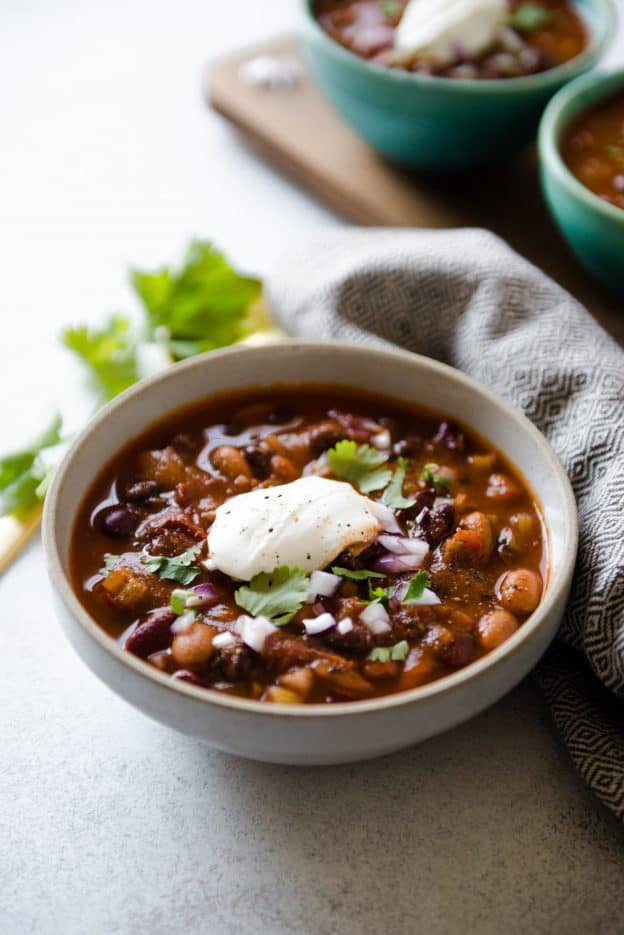 Chipotle Vegetarian Three Bean Chili | Healthy Nibbles