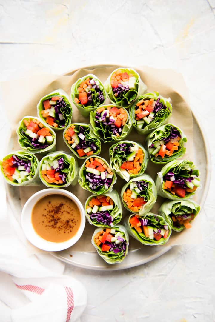 Fresh Vegetable Spring Rolls Recipe with Peanut Sauce - a healthy light appetizer or meal!