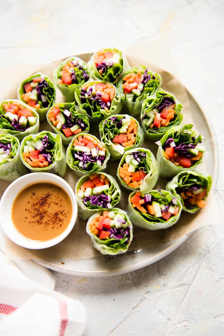How to Make Fresh Vegetable Spring Rolls Recipe with Peanut Sauce - a healthy light appetizer or meal!