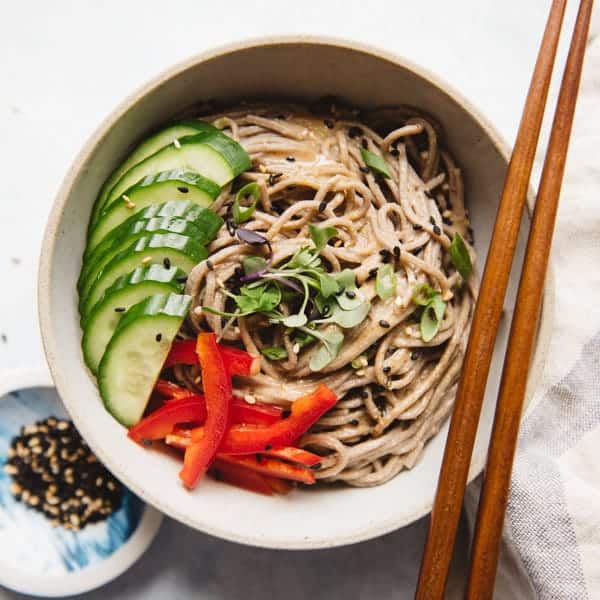 Soba Noodles with Almond Butter Sauce (Vegan) | Healthy Nibbles