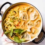 Red Curry Wonton Soup with Zucchini Noodles (Vegetarian)