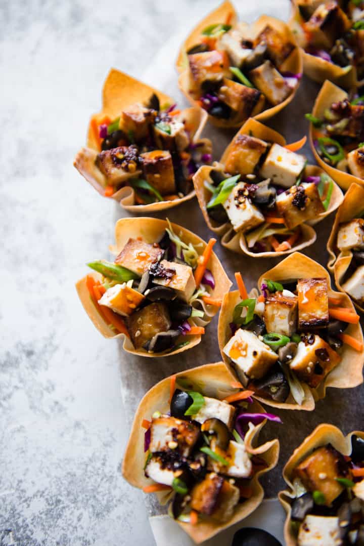 Sweet Chili Tofu Wonton Cups Recipe - a great appetizer!