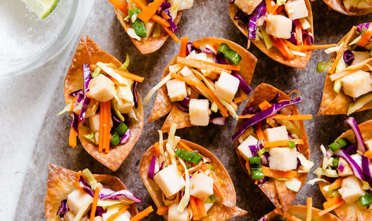 Asian Chicken Salad in baked cups 