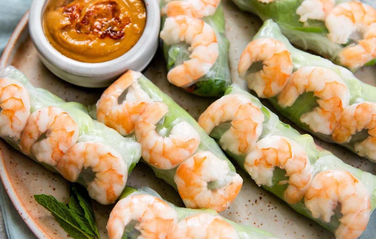 Brown Rice Shrimp Summer Rolls with Peanut Lime Dipping Sauce - A Beautiful  Plate