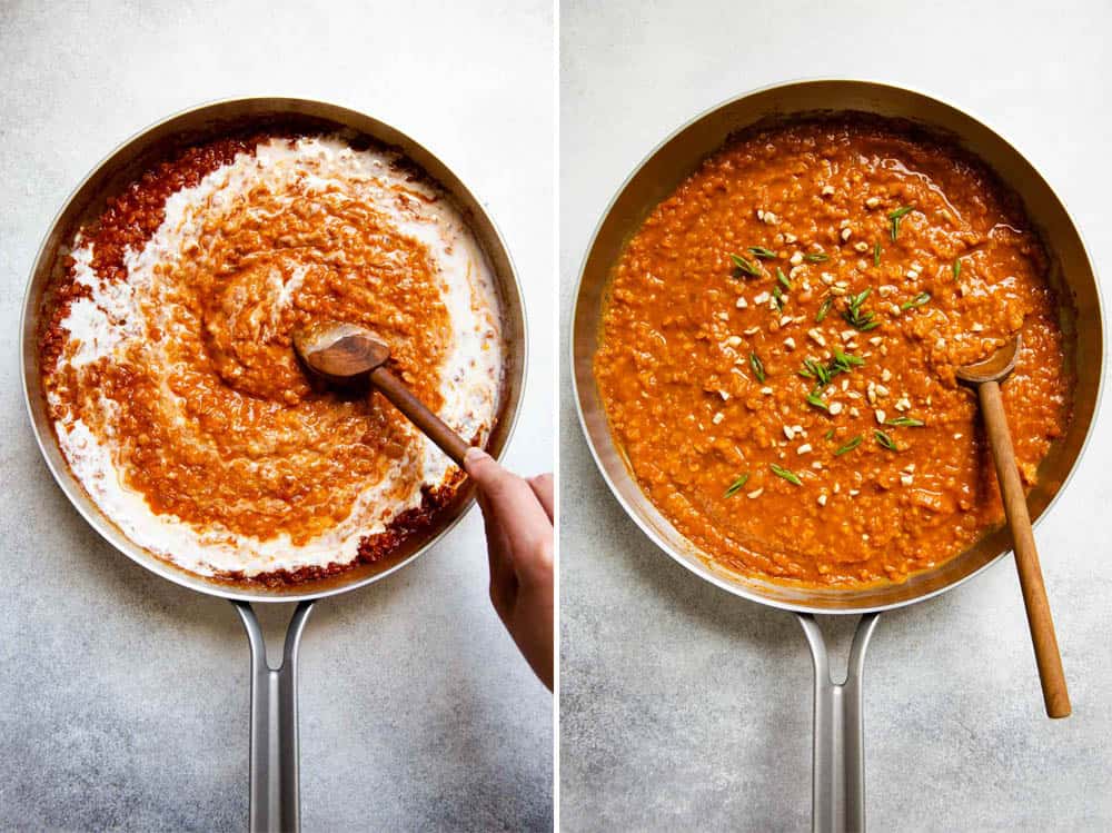 Simple curry de lentejas rojas - plato fácil de una sola olla