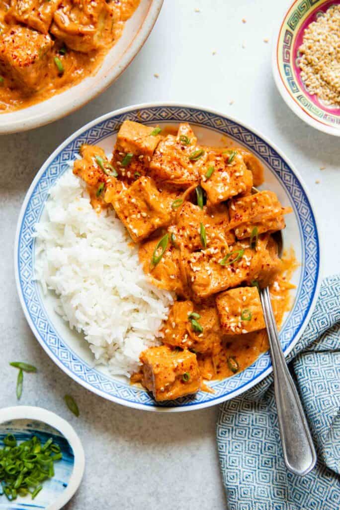 Spicy Tofu with Creamy Coconut Sauce | Healthy Nibbles by Lisa Lin