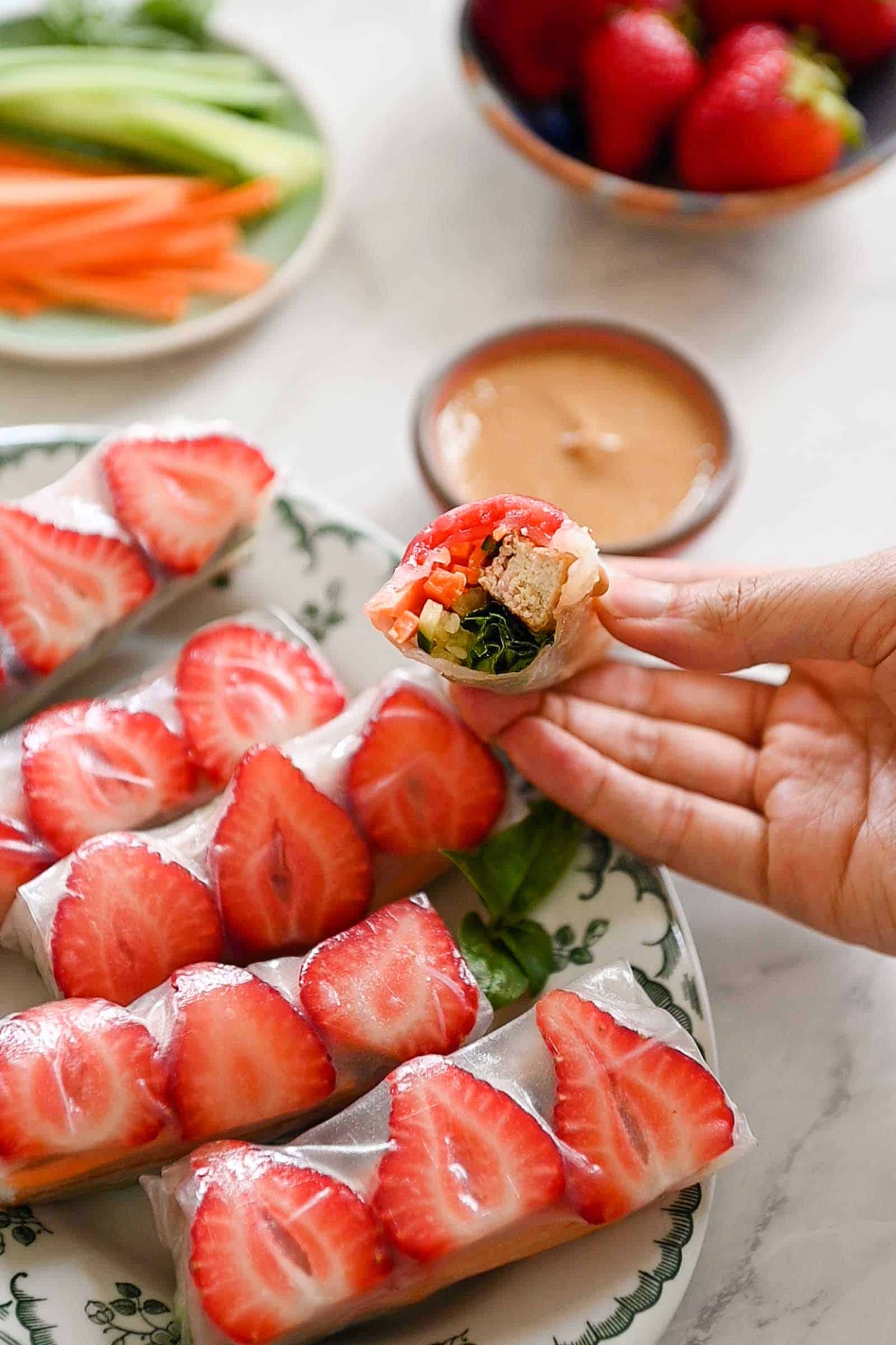 Inside of Teriyaki Tofu Spring Rolls