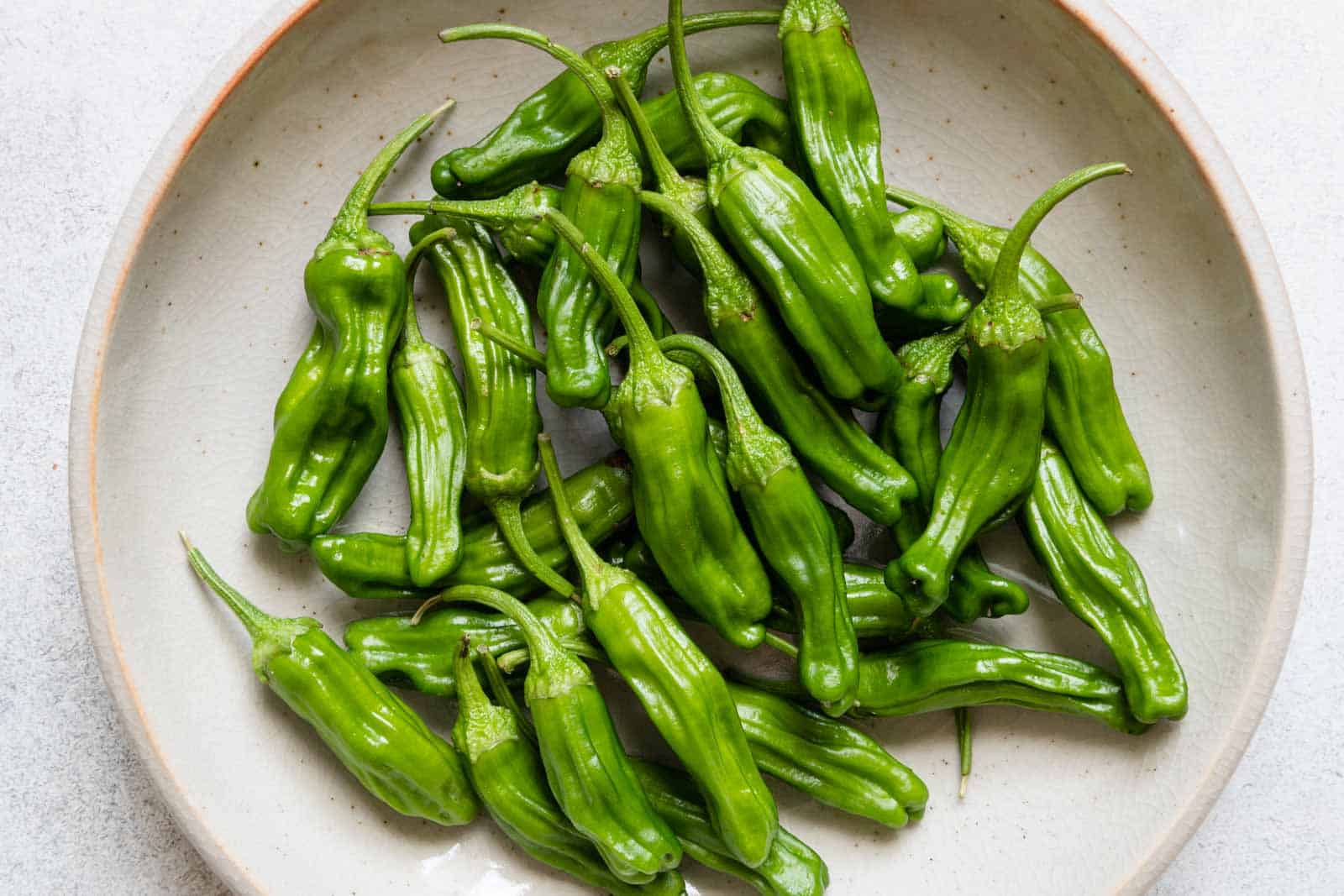 Shishito peppers in a bowl