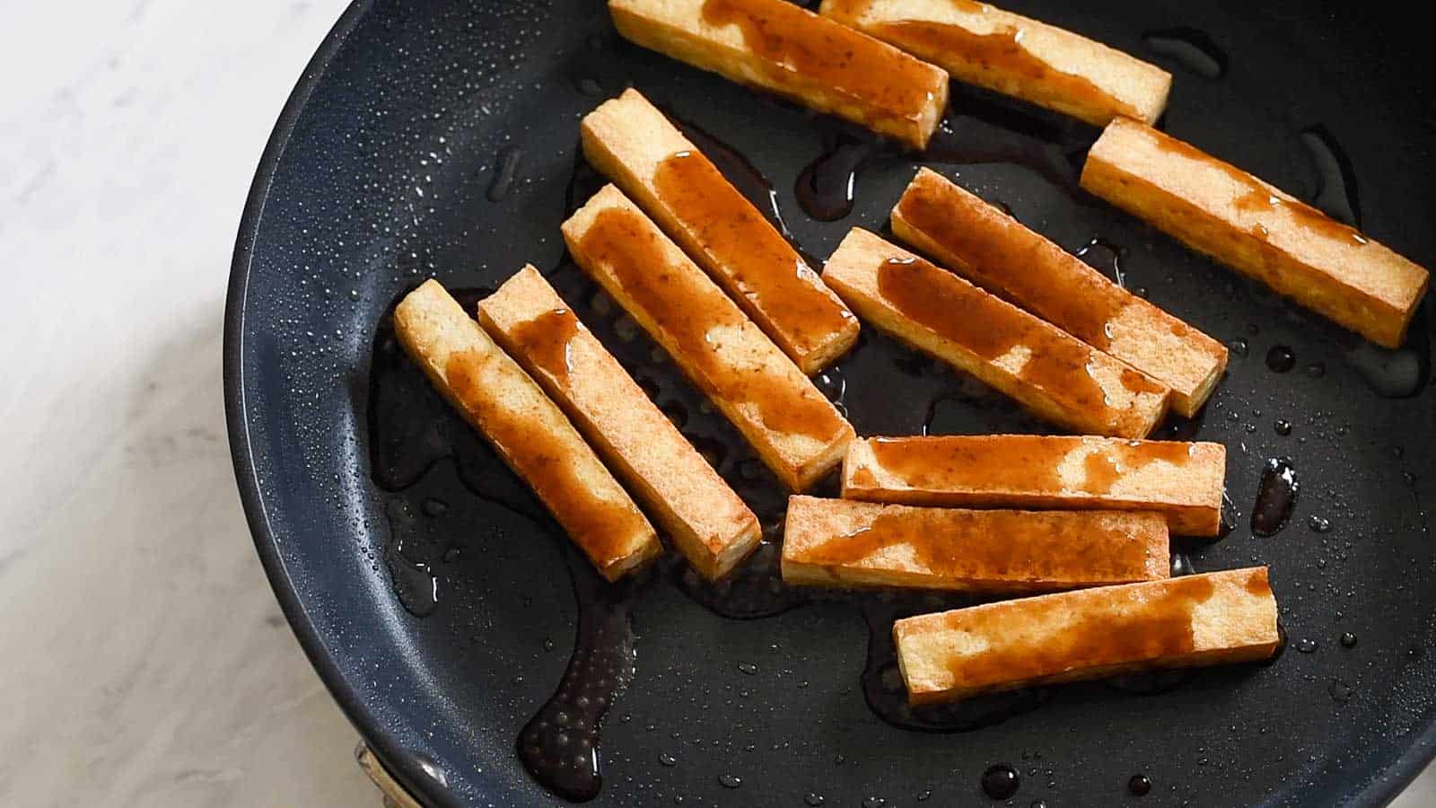 Pan-fried tofu with teriyaki sauce