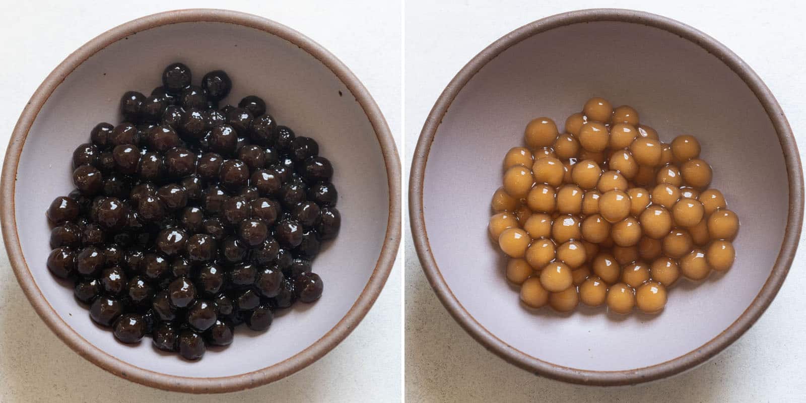 Dark brown and light brown tapioca pearls (boba pearls)