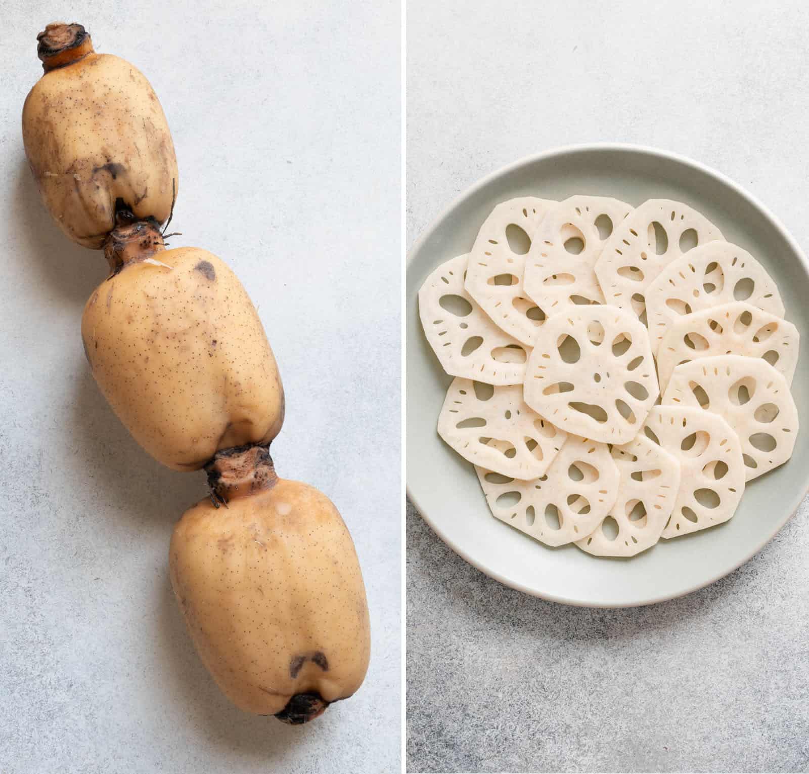 Whole Lotus Root and Slices