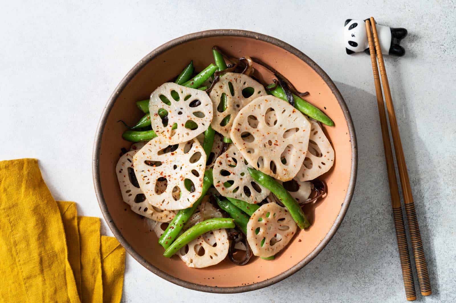 Stir fried lotus root with green beans and wood ear