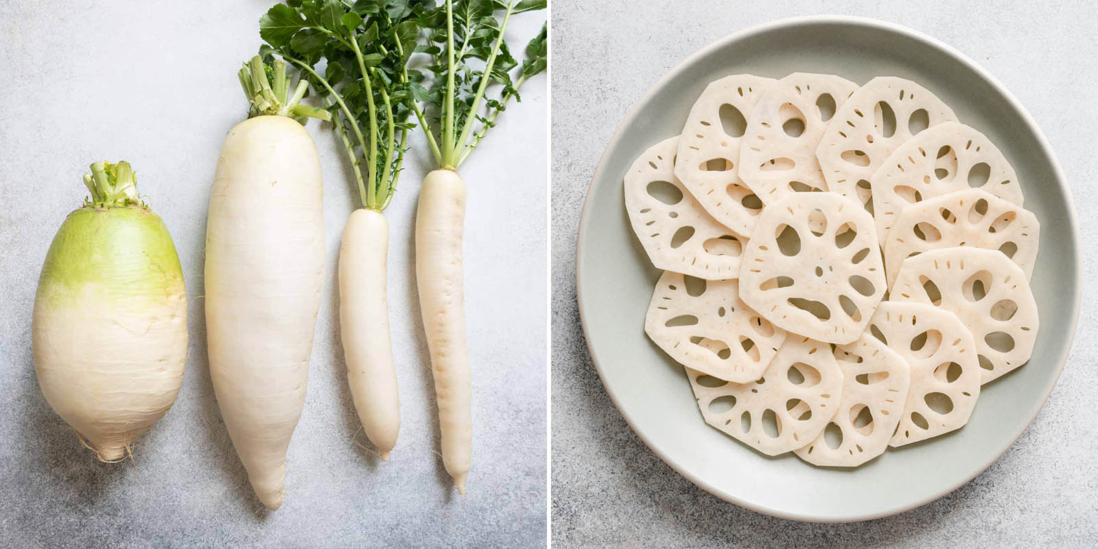 Daikon and sliced lotus root