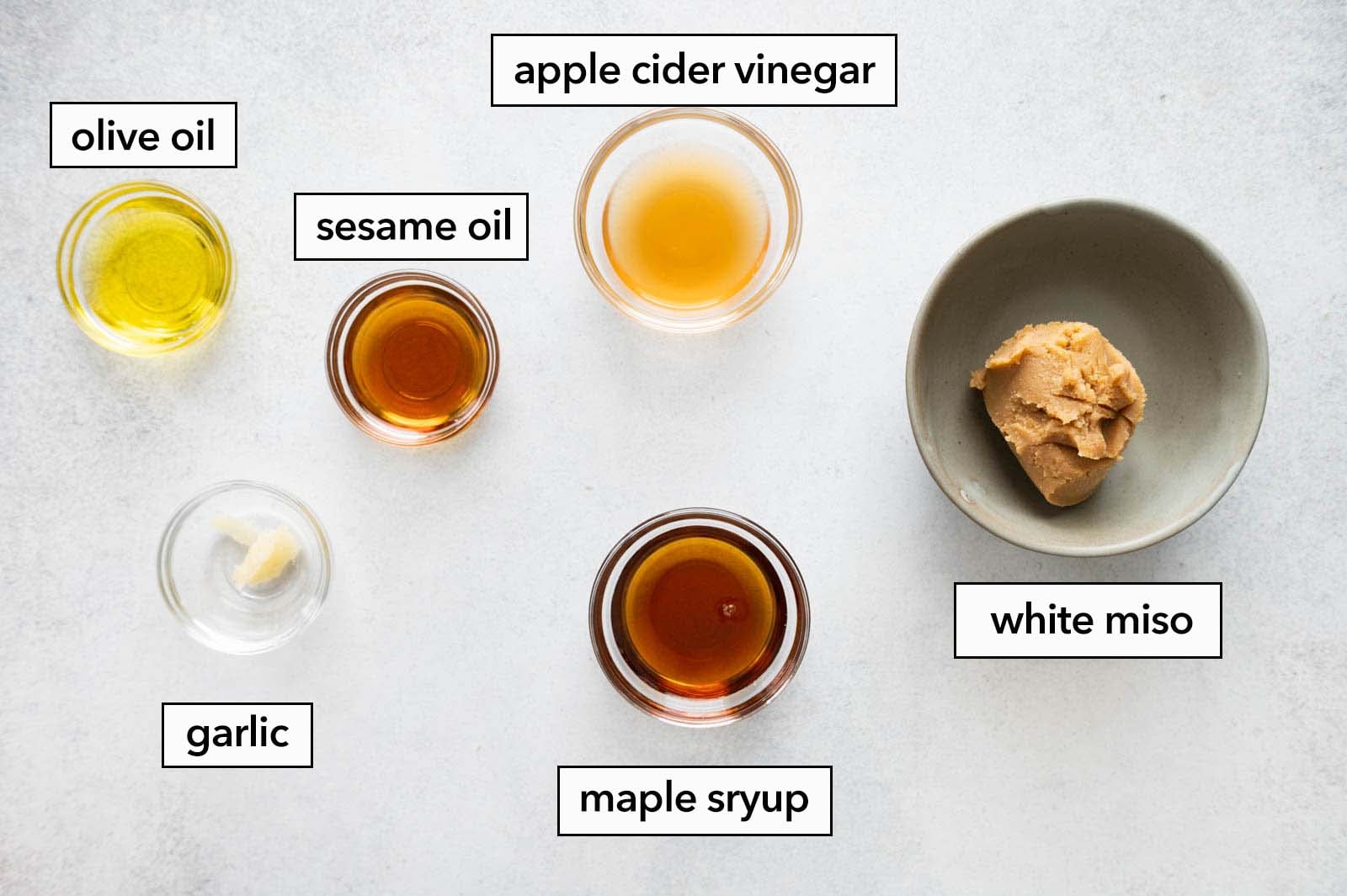 ingredients for miso & apple cider vinegar dressing