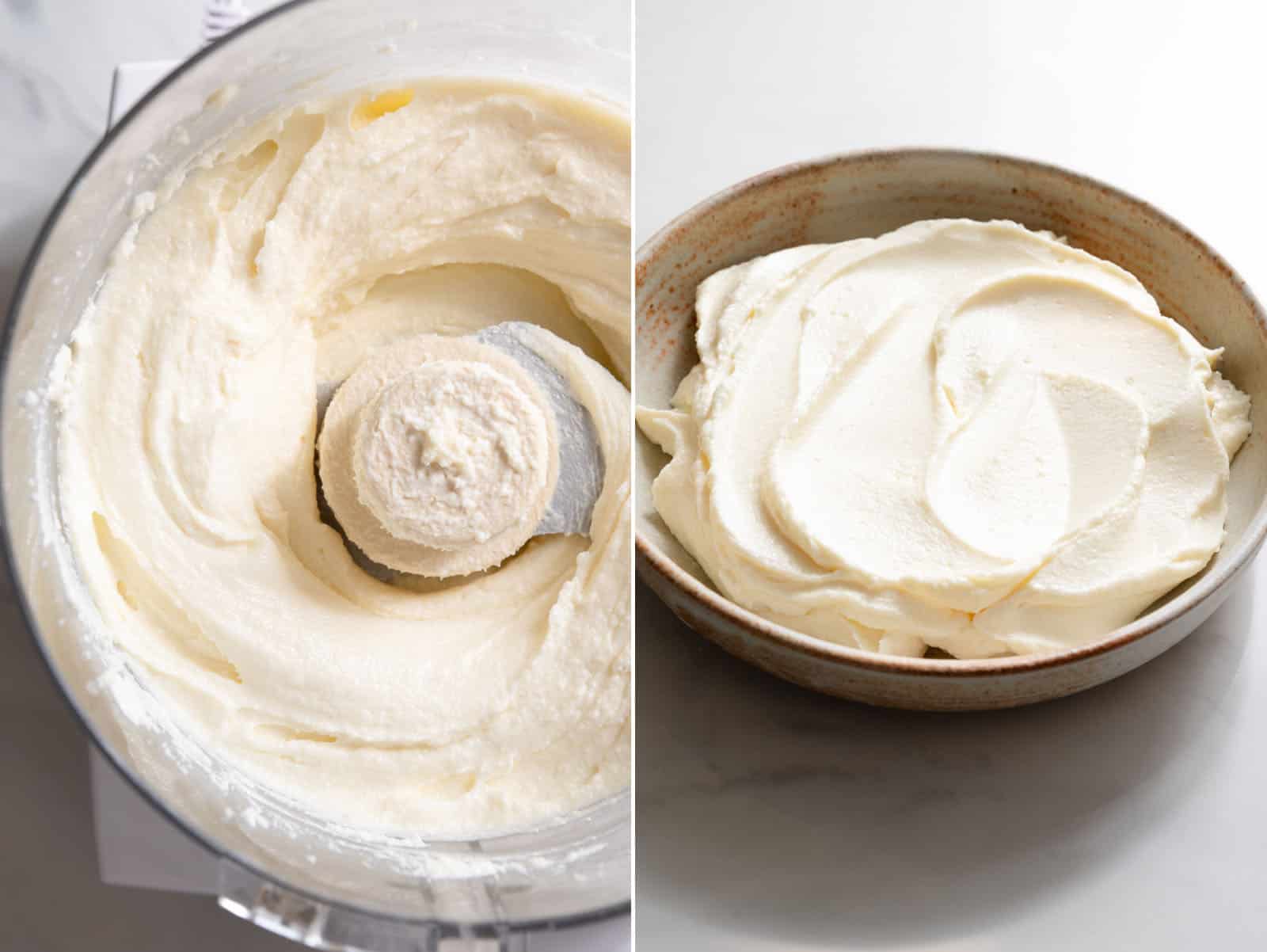 Whipped Cheeses in a food processor and in a bowl